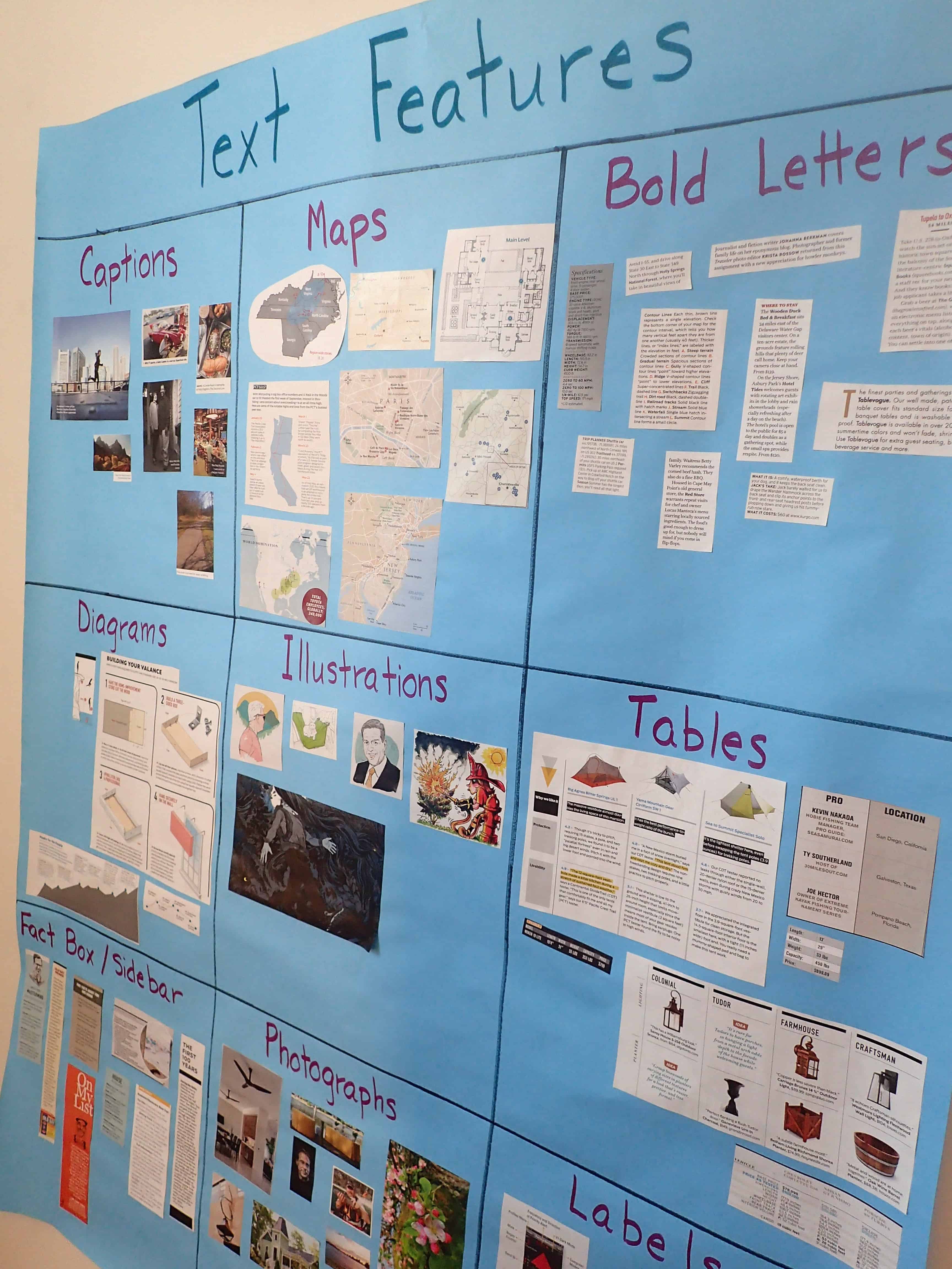 Text Features Chart Elementary