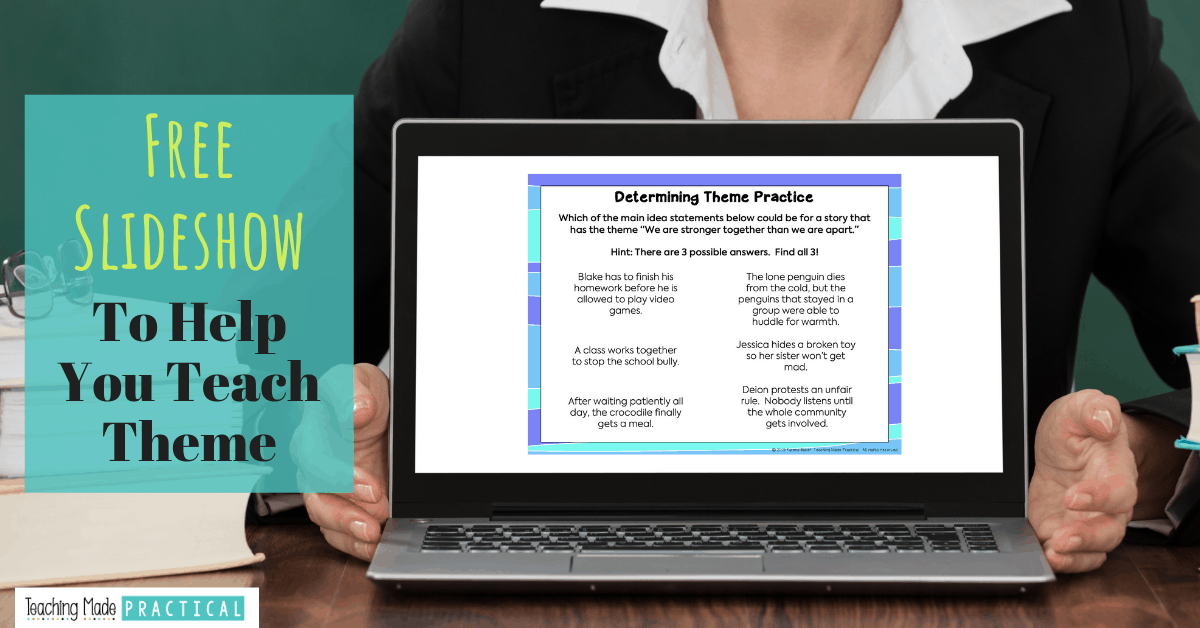 Free slideshow to help you teach theme to your 3rd, 4th, and 5th grade students (upper elementary).  Great whole group or small group practice. 