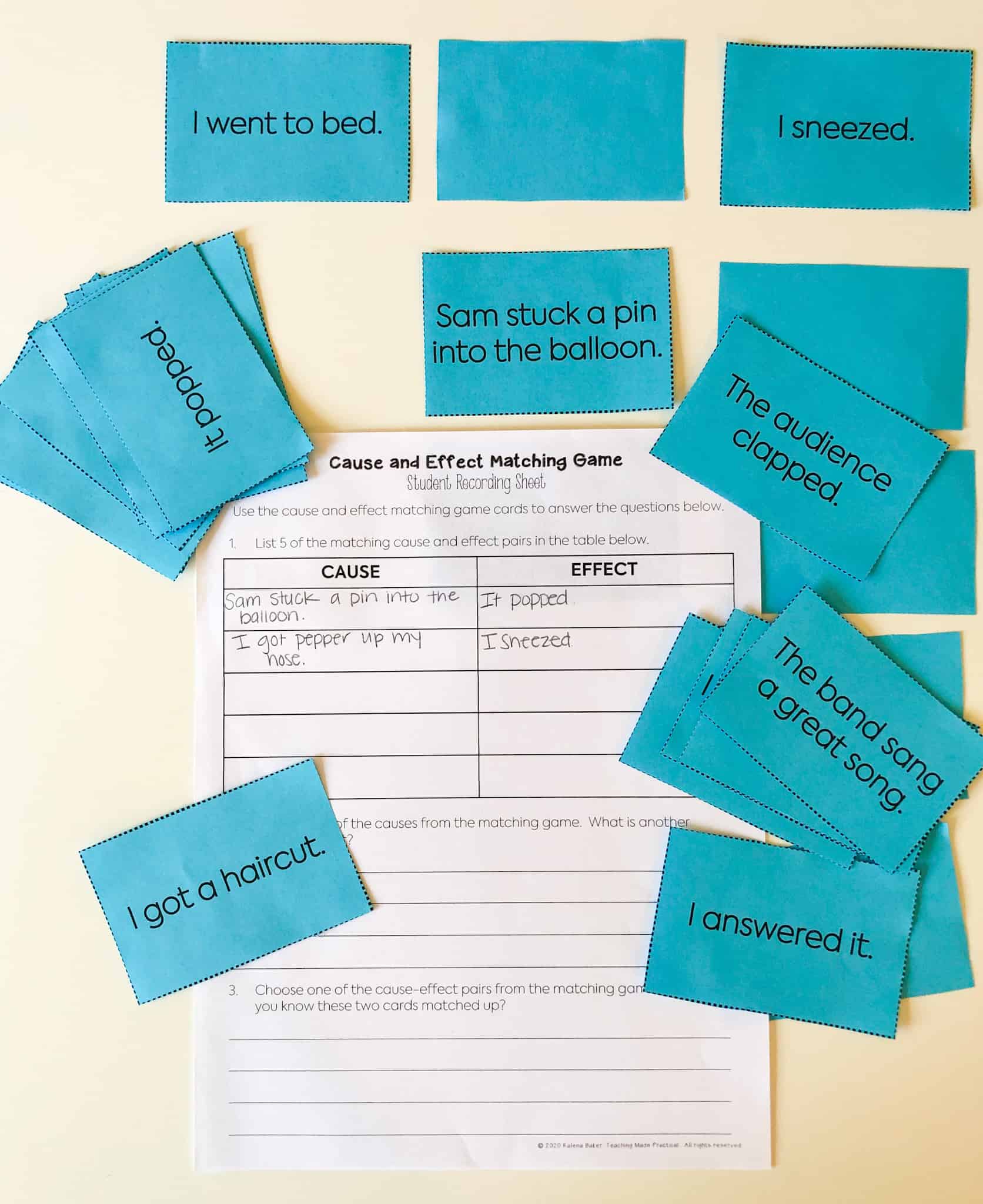 This cause and effect sort helps upper elementary students think about chain of events