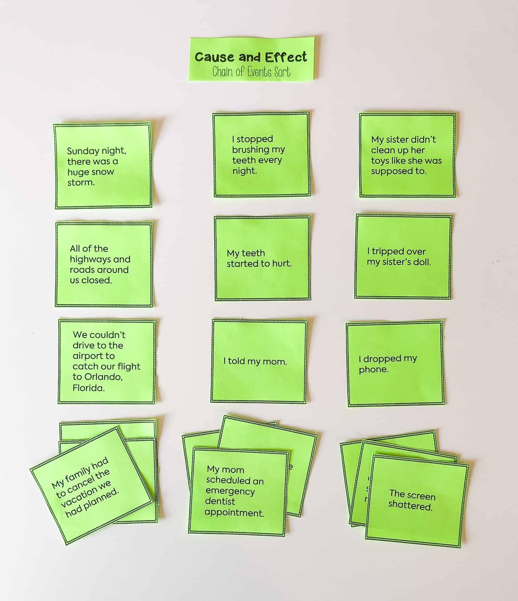 This cause and effect sort helps upper elementary students think about chain of events