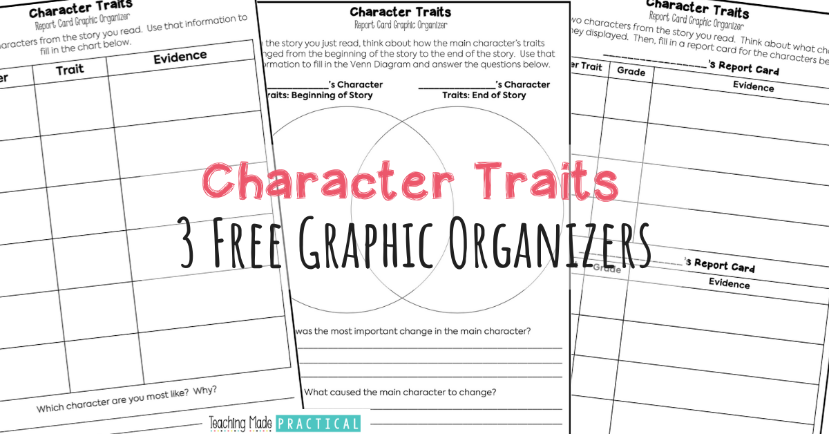 Use these 3 free graphic organizers with 3rd, 4th, and 5th grade students learning about character traits. They can be used with different fiction texts.