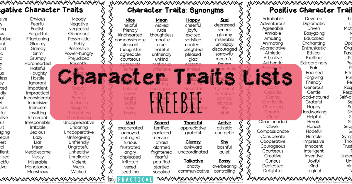 Free Character Traits List - Teaching Made Practical