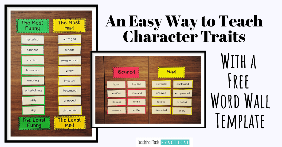 Use this free character trait word wall template as an easy way to help build character trait vocabulary with 3rd, 4th, and 5th grade students