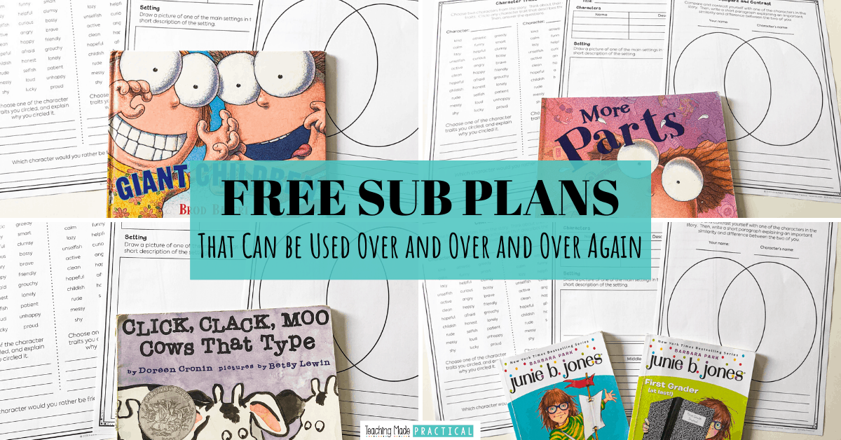 free emergency sub plans for third, fourth, and fifth grade students - reusable