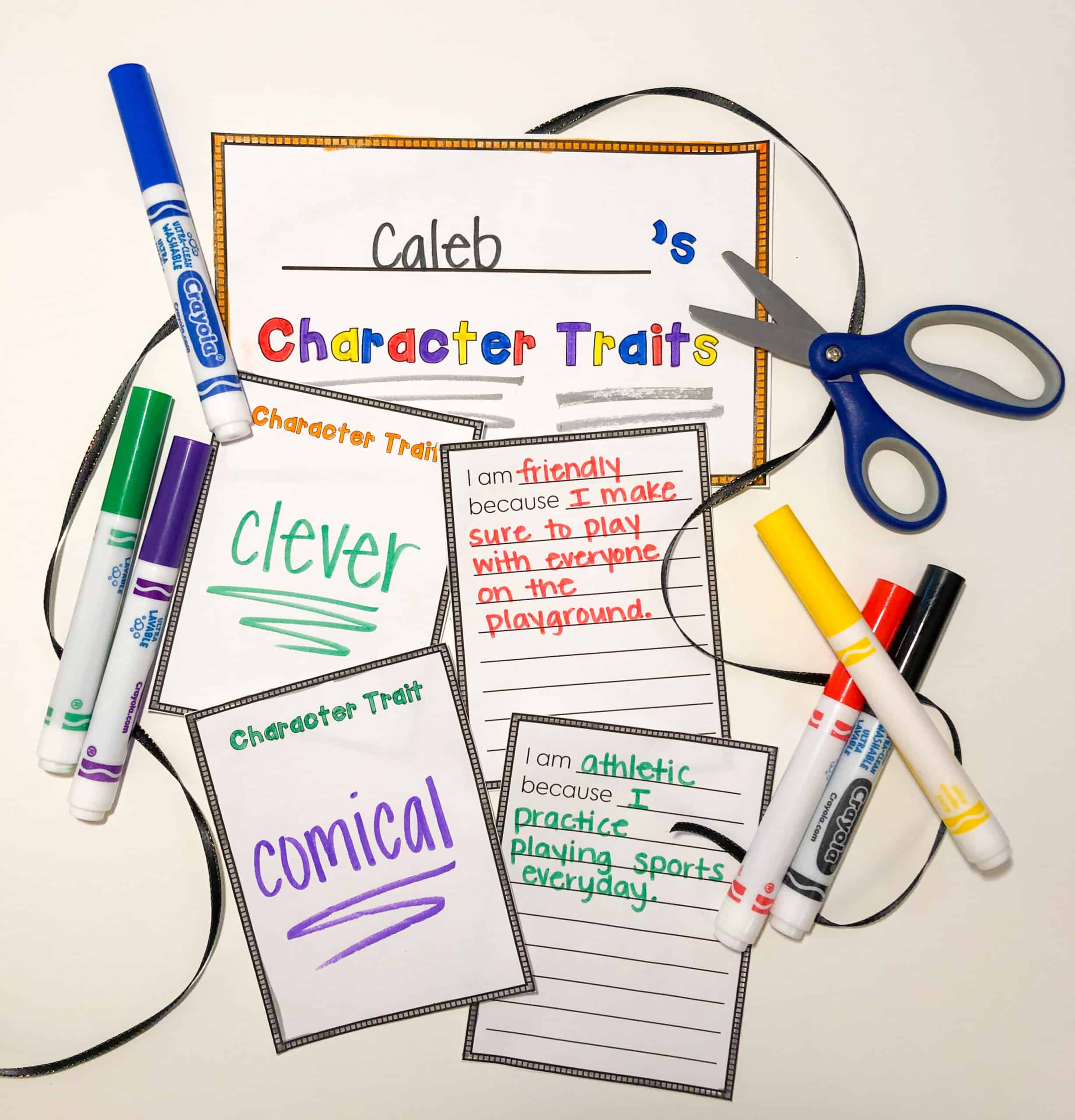 This character traits mobile freebie makes a great display for Parent Teacher Conferences or Open House