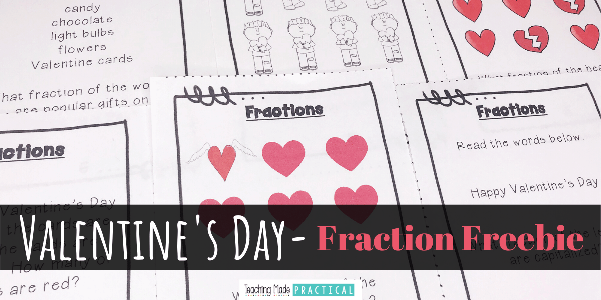 Free Valentine's Day task cards to help 2nd, 3rd, and 4th grade students review fraction skills in a fun way