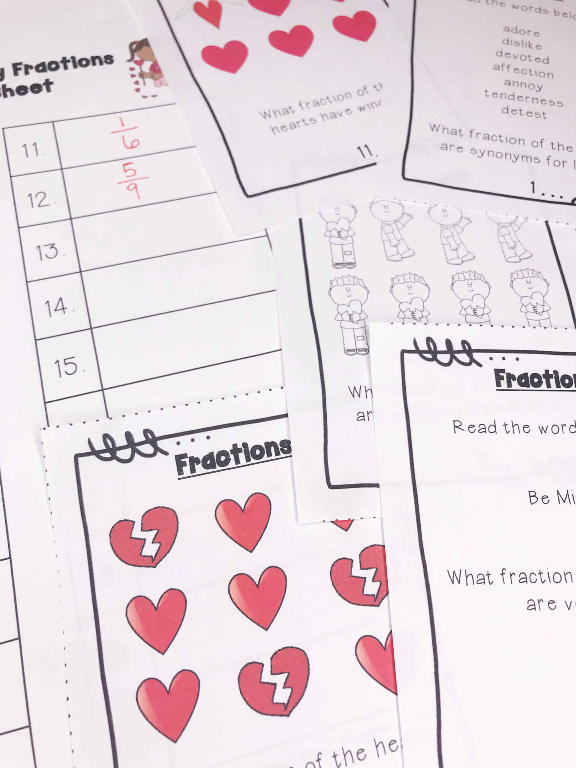 a free fraction review activity for Valentine's Day