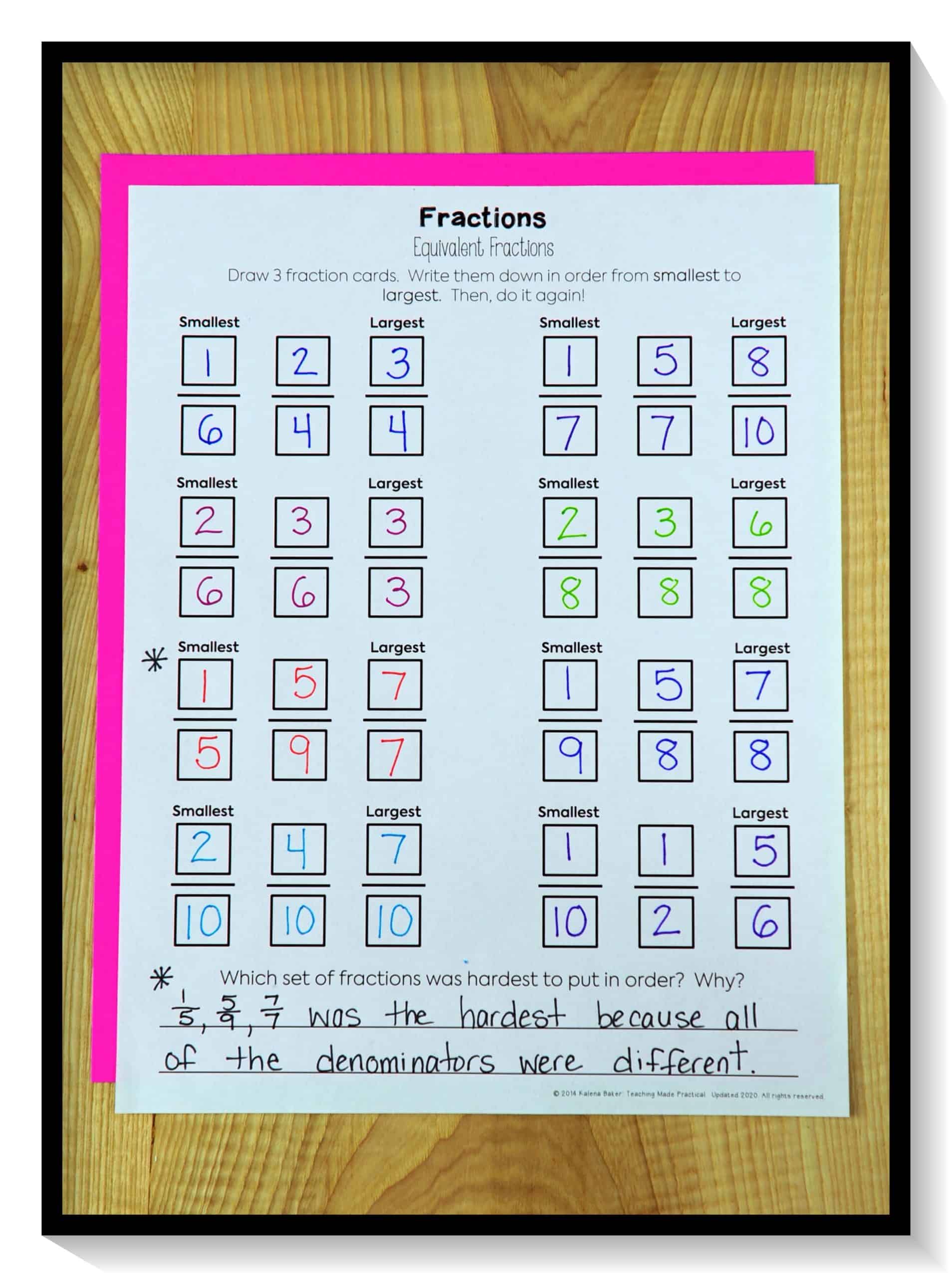 Hold 3rd, 4th, and 5th grade students accountable during fraction centers with no prep student recording sheets
