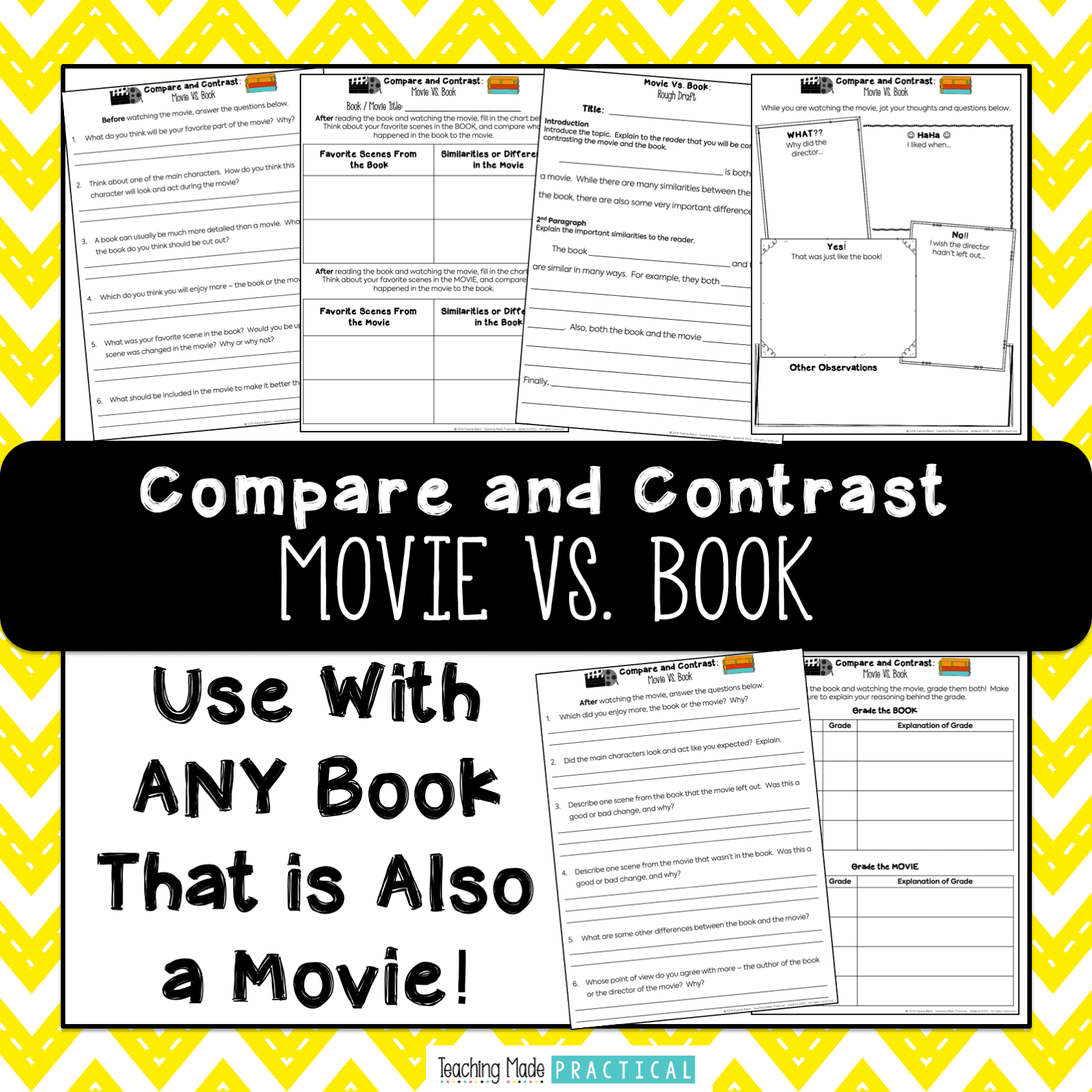 No prep activities and questions to help students compare and contrast a book with its movie version in 3rd or 4th grade