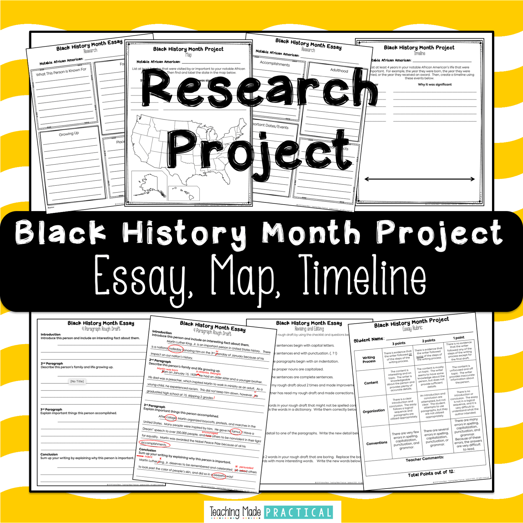 A no prep Black History Month Research Project - Essay, Map, and Timeline