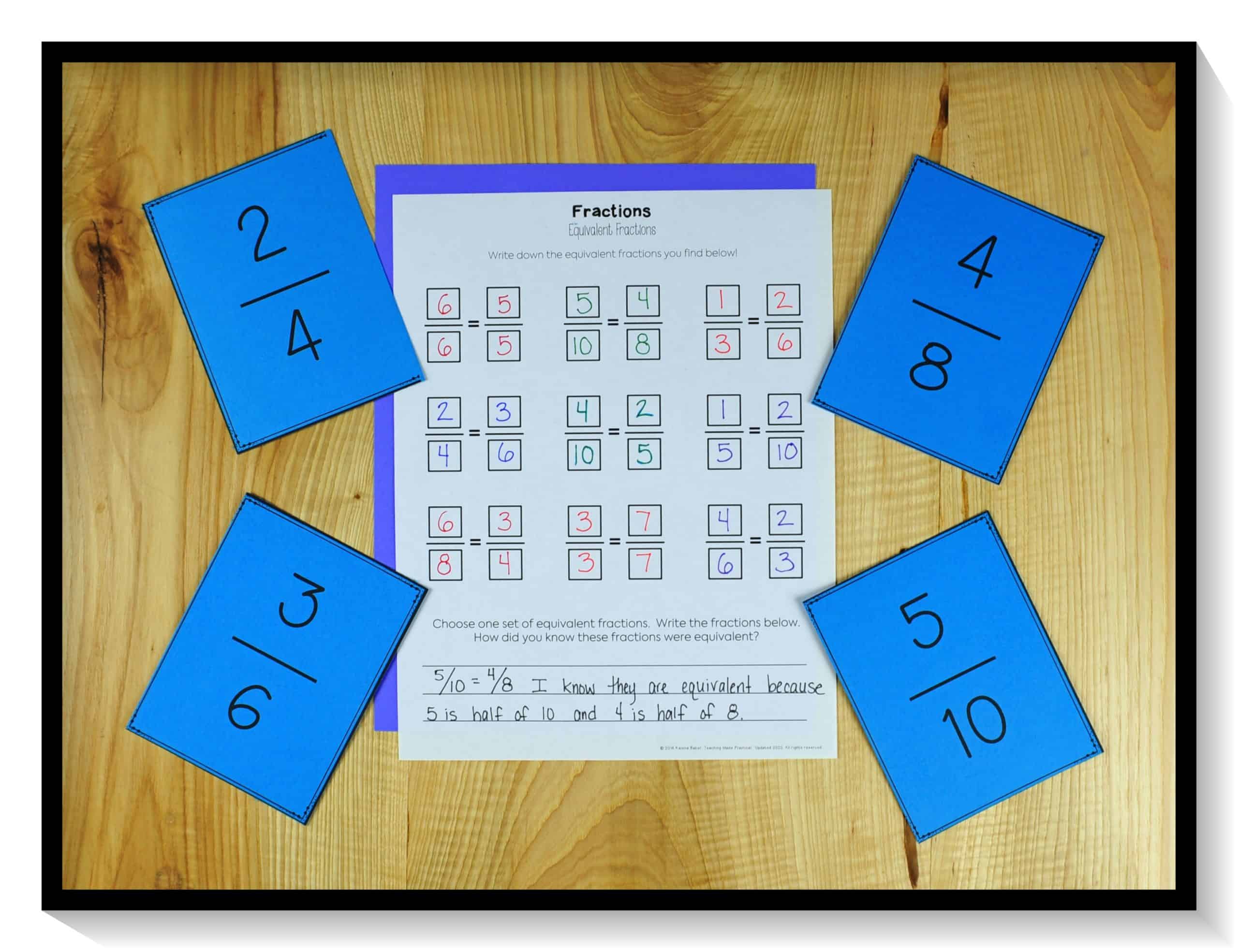 Use fraction cards and a no prep student recording sheet to help your upper elementary students practice finding equivalent fractions