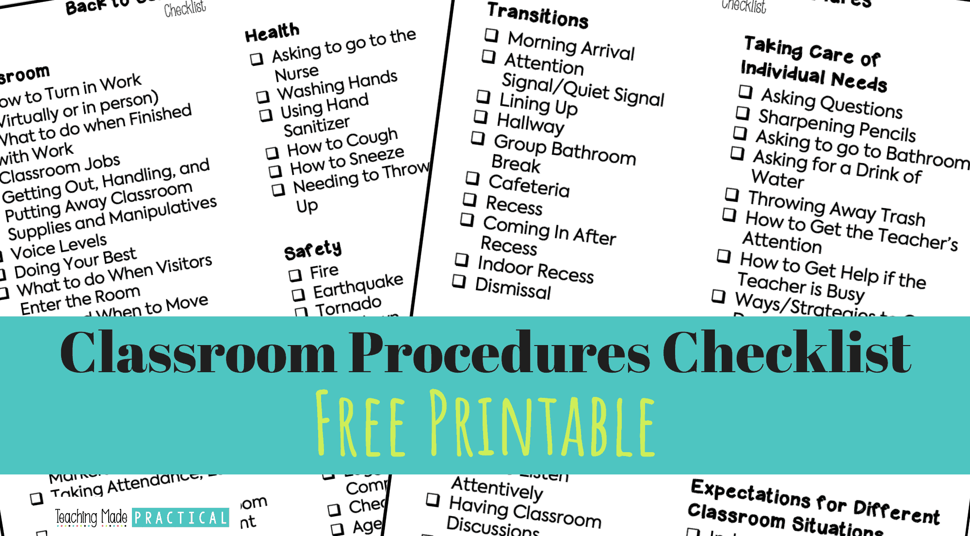 A free downloadable classroom procedures checklist for elementary teachers