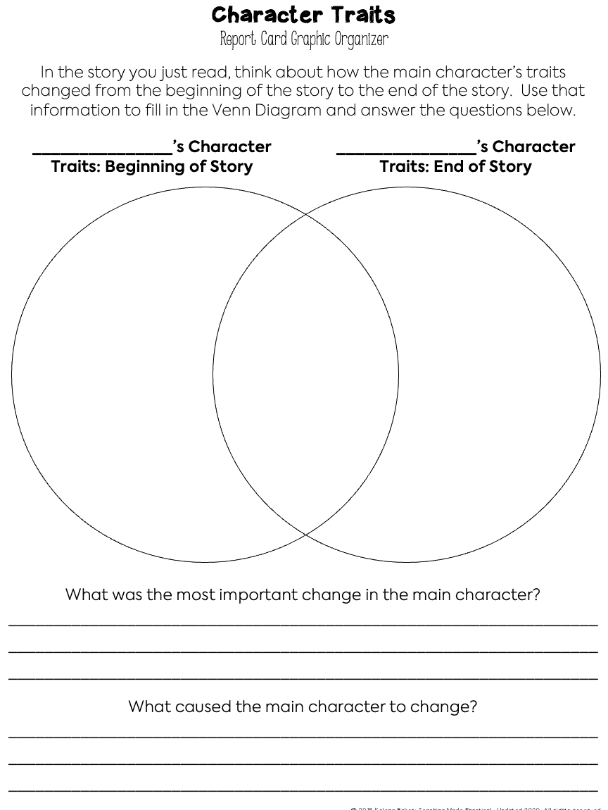 Free Character Traits Graphic Organizer - Have students compare the character traits of a character at the beginning of the story to the character traits at the end of a story.  