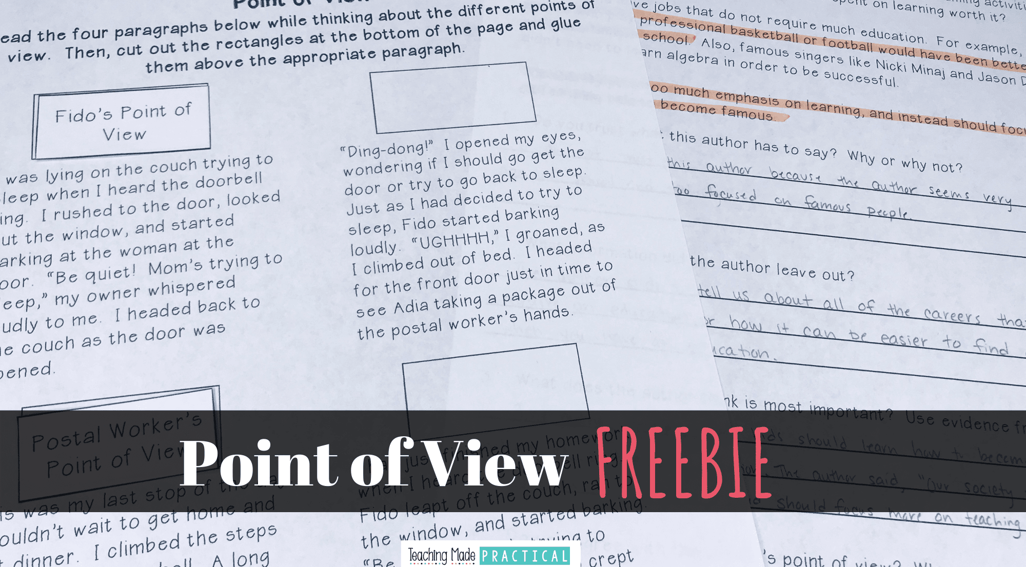Use this freebie to help you teach point of view and author's perspective to your 3rd and 4th grade students.  Includes a cut and paste activity a short, clearly biased reading passage with questions.  #pointofview #authorsperspective #literacy