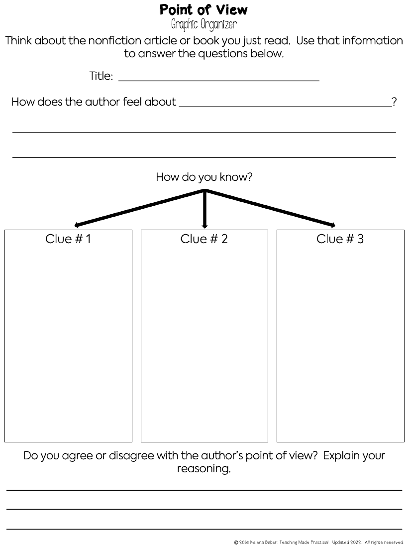 Point of View Graphic Organizer for nonfiction texts and third, fourth, and fifth grade lessons