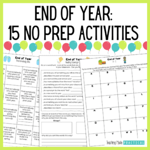 no prep end of year activities for 3rd, 4th, and 5th grade