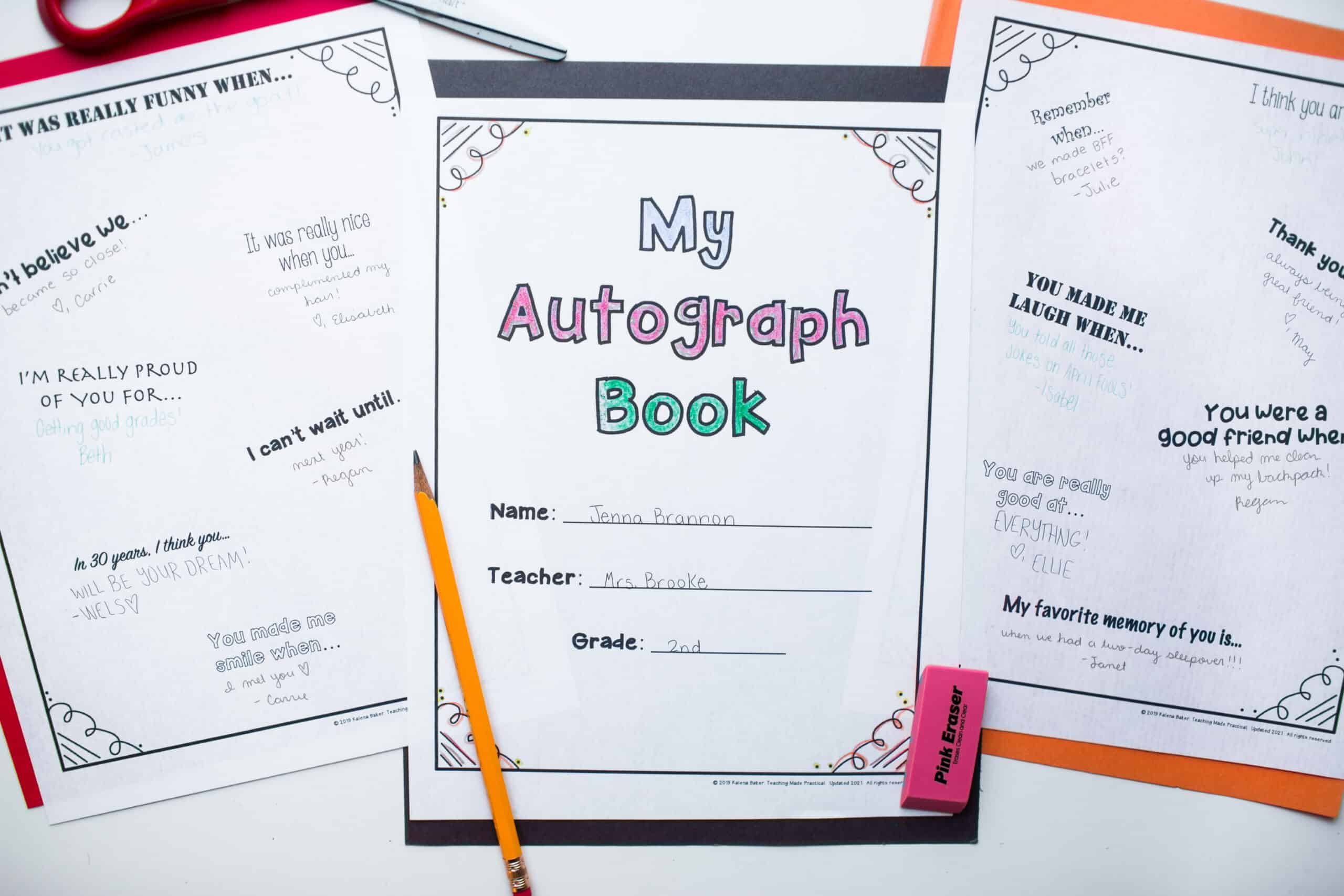 an end of year autograph book for upper elementary students that helps them share meaningful compliments and memories