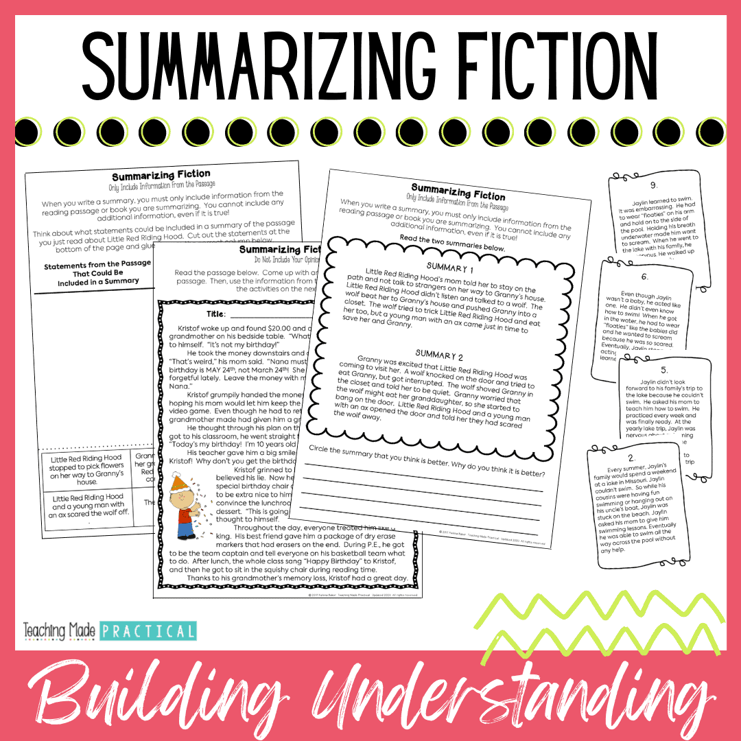 No prep activities to help 3rd, 4th, and 5th grade students better summarize fiction texts
