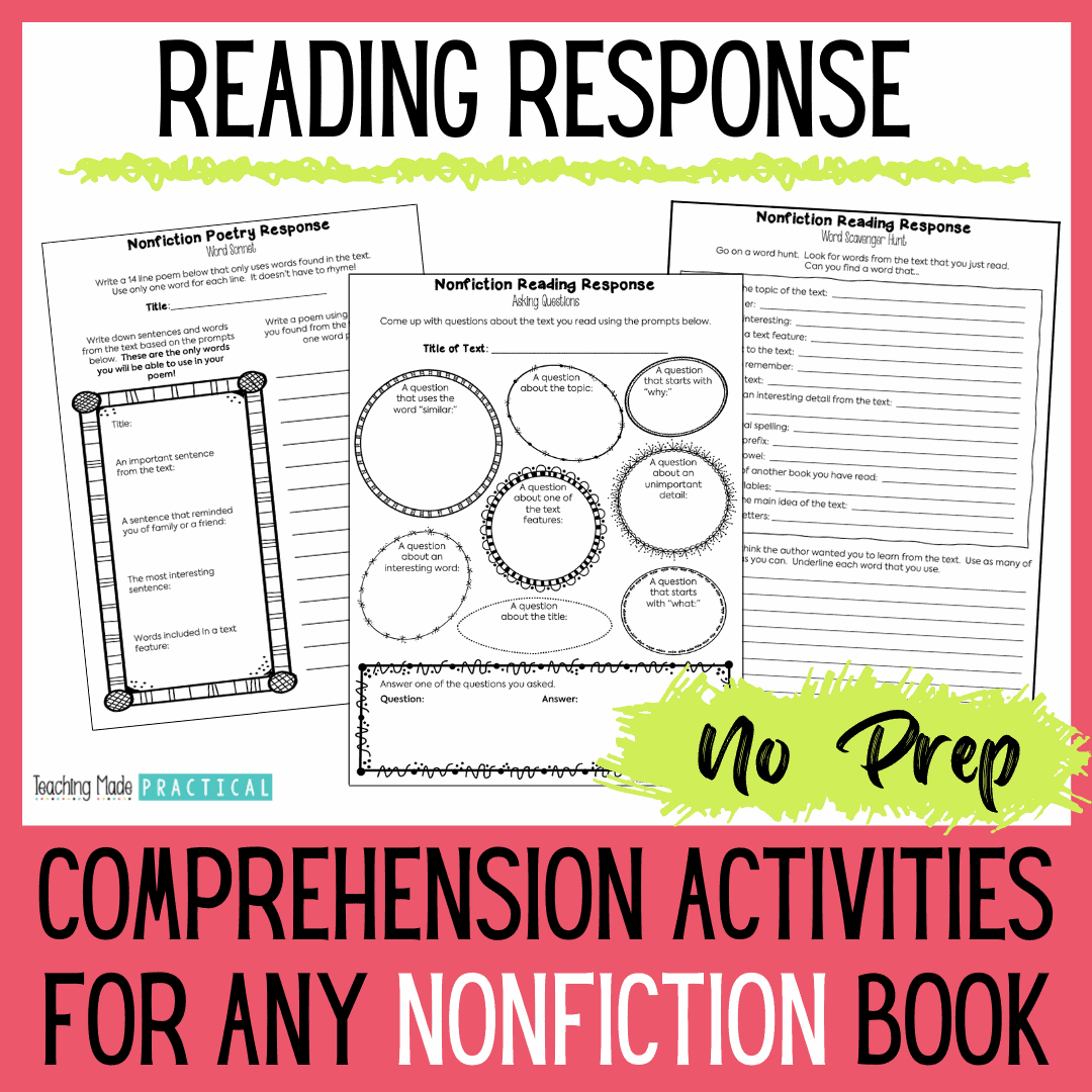 No prep reading comprehension activities that go with any nonfiction book for 3rd, 4th, and 5th grade classrooms