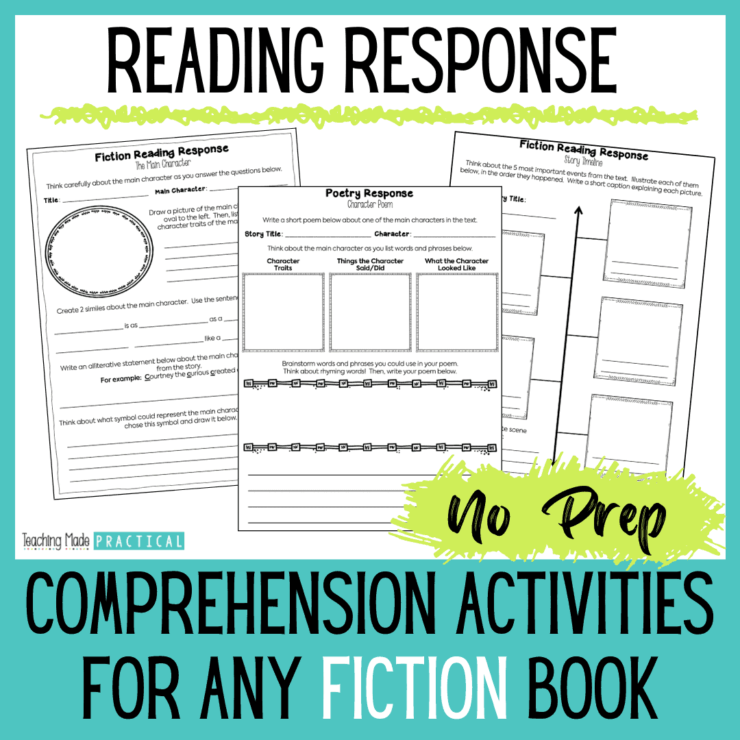 Reading response activities and worksheets for any fiction book for 3rd, 4th, and 5th grade students