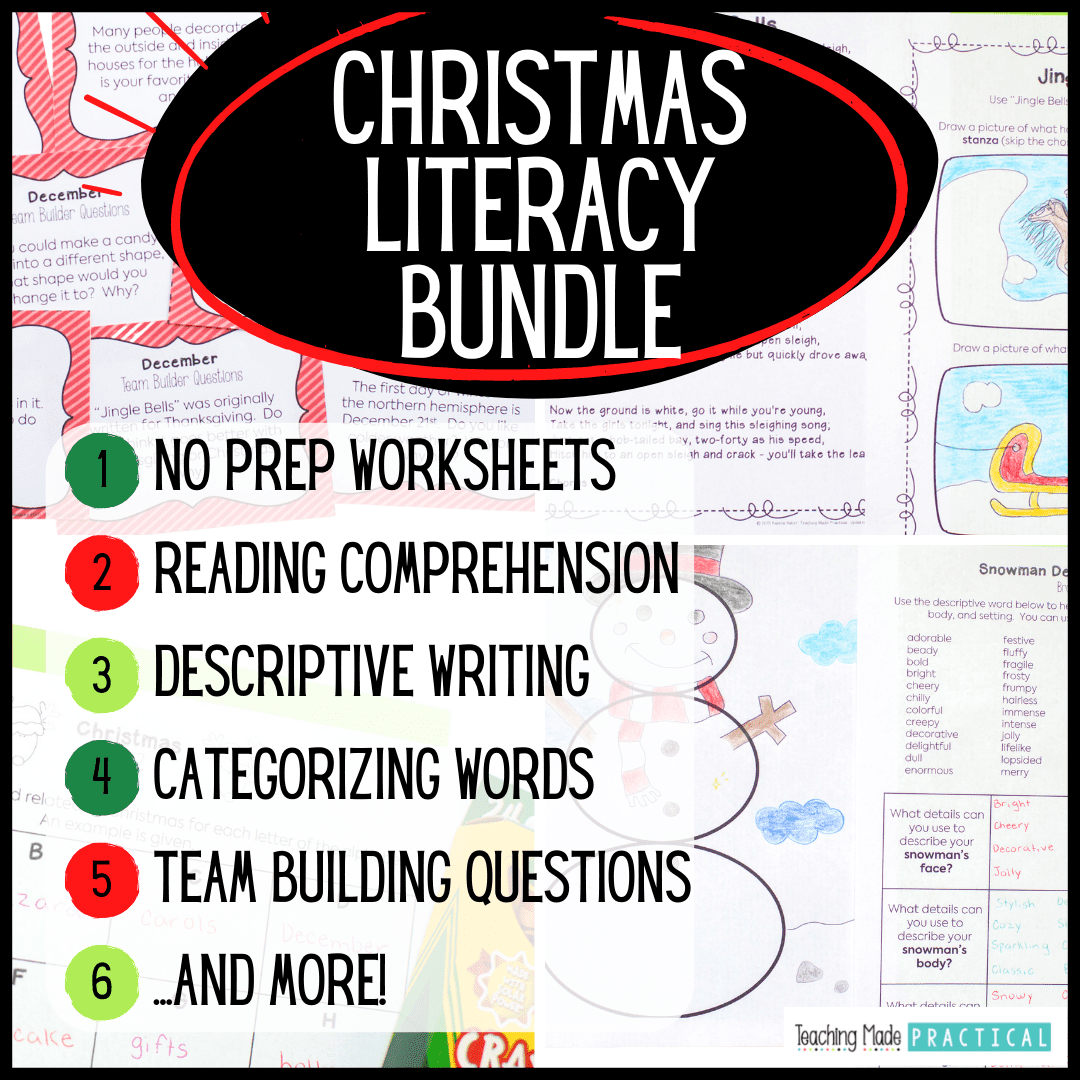 No Prep Christmas literacy activities for 3rd grade and 4th grade