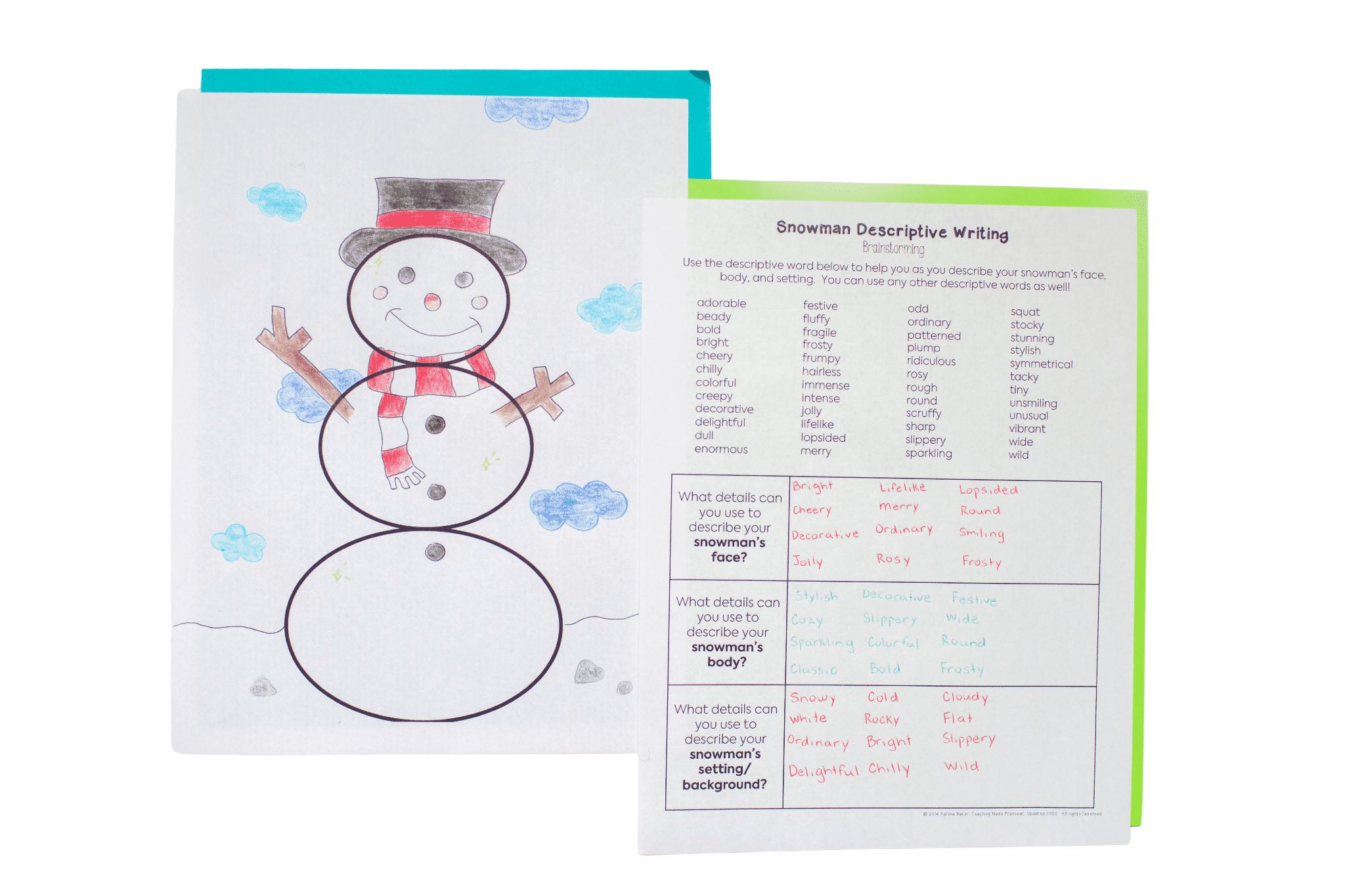 This fun snowman descriptive writing resource makes a great, no prep activity to go along with Snowmen at Night