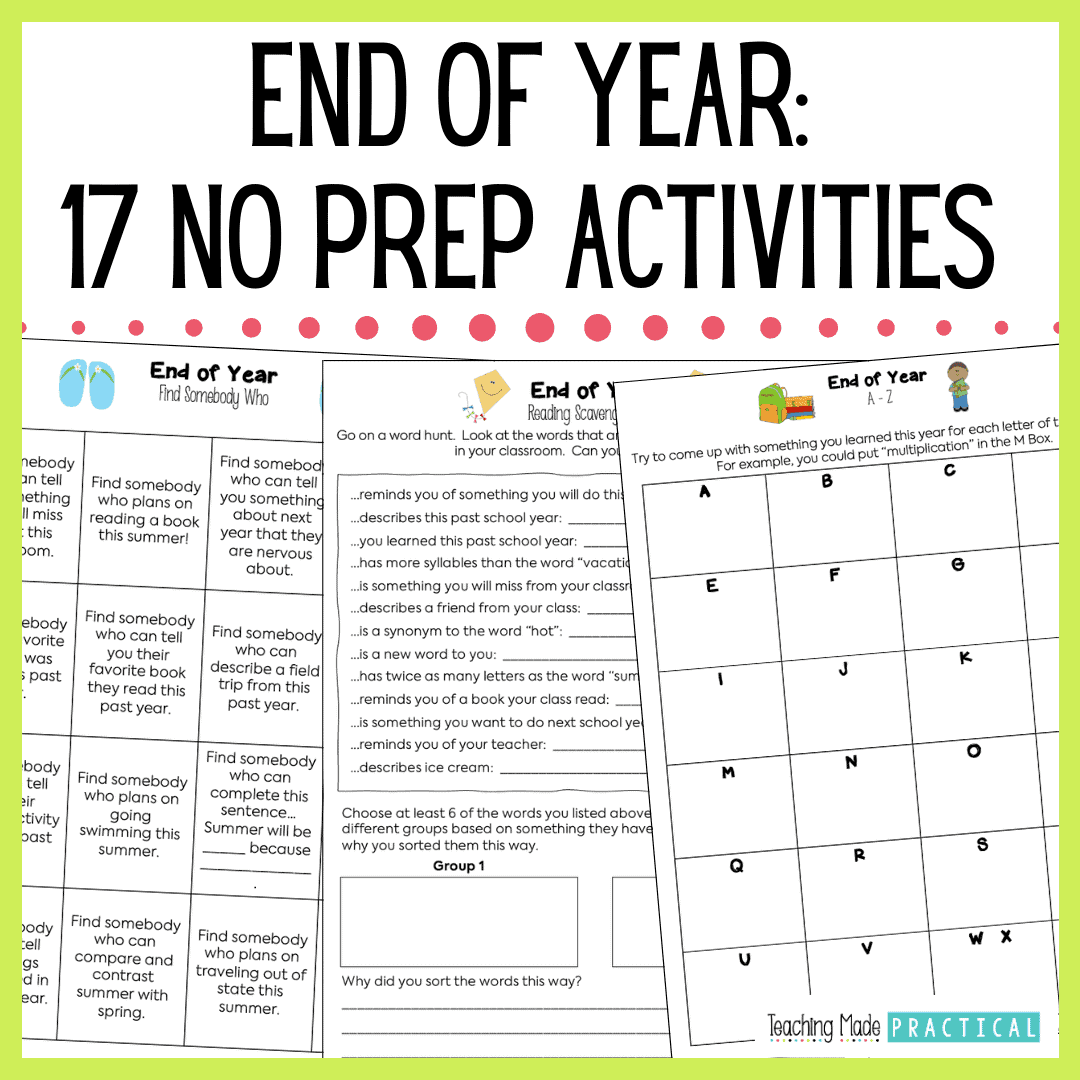 17 No Prep End of Year Activities for 3rd, 4th, and 5th Grade
