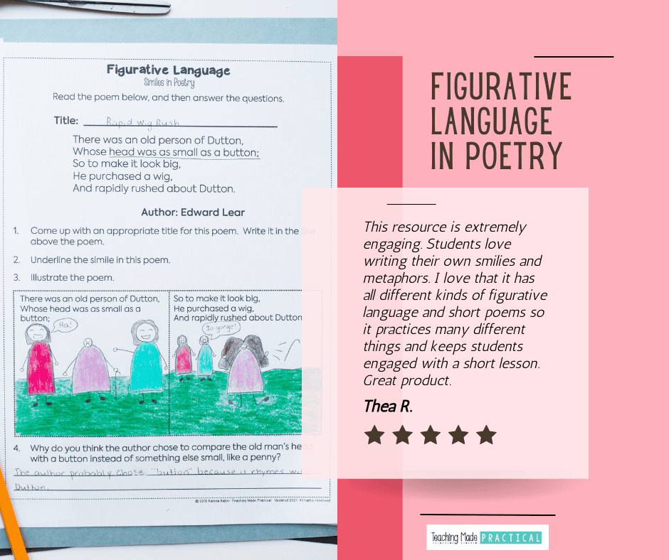 No Prep Figurative Language in Poetry Worksheets for 3rd, 4th, and 5th Grade