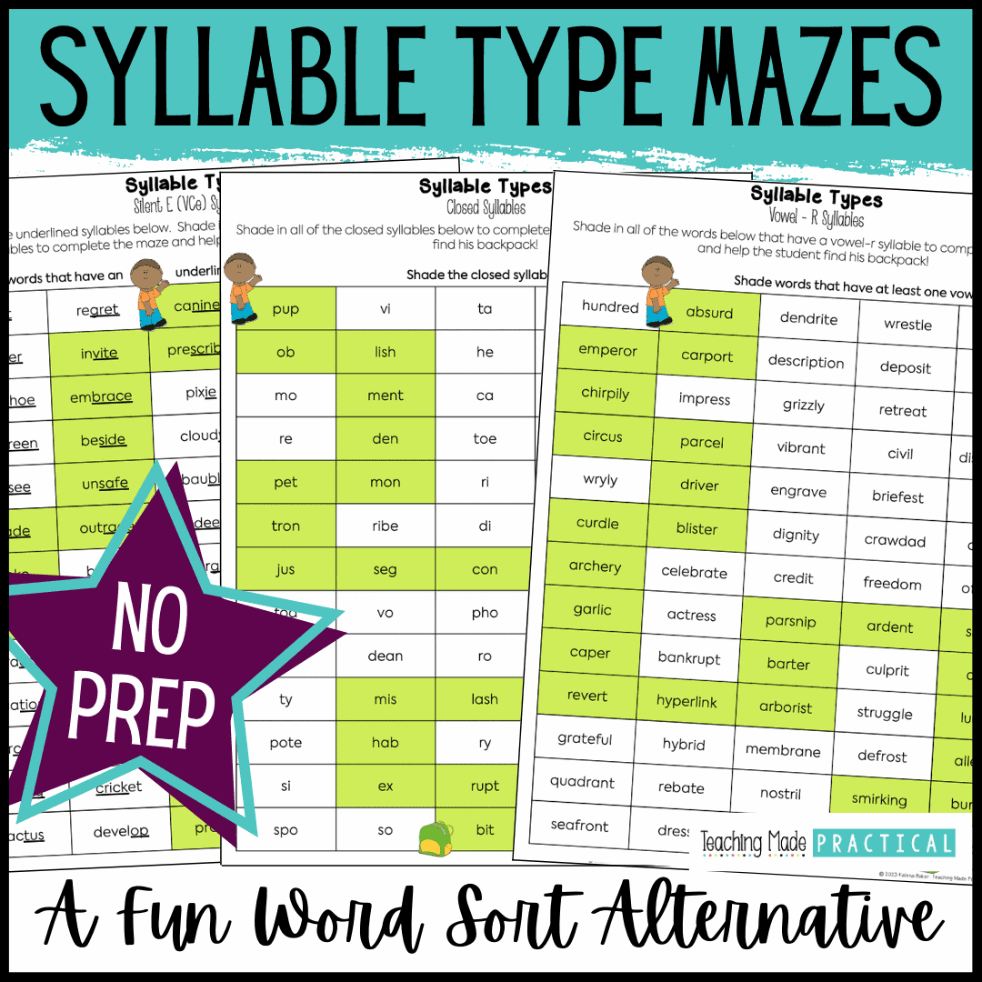 Syllable Type Mazes Word Sort Alternative