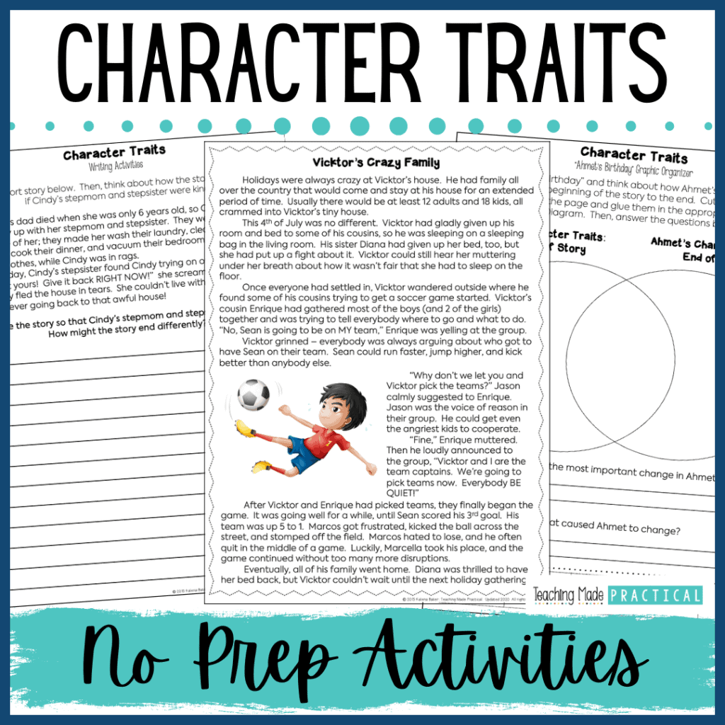 Character Traits No Prep Activities Thumbnails