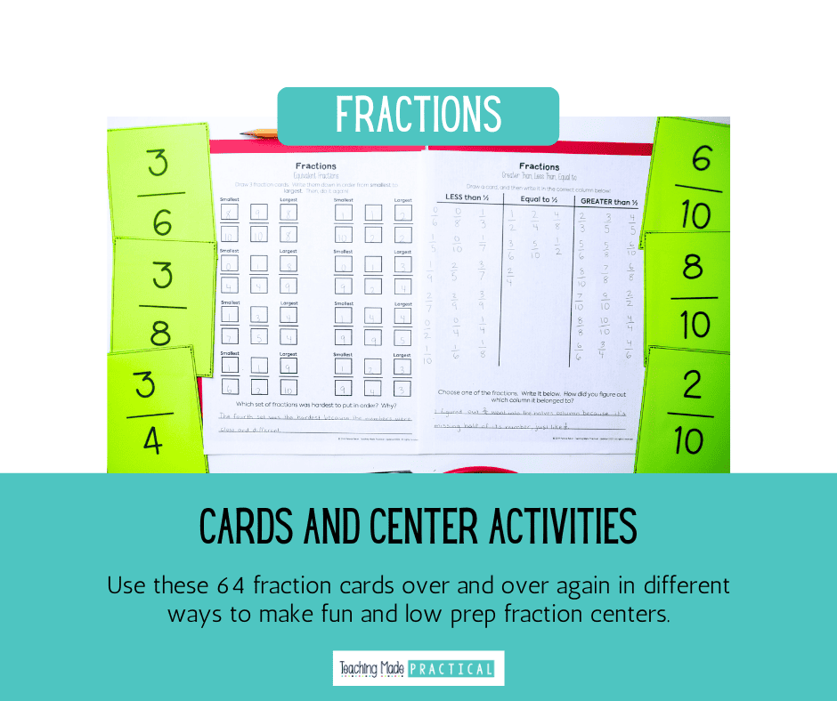 use fraction cards for a low prep math center where students practice comparing and ordering fractions