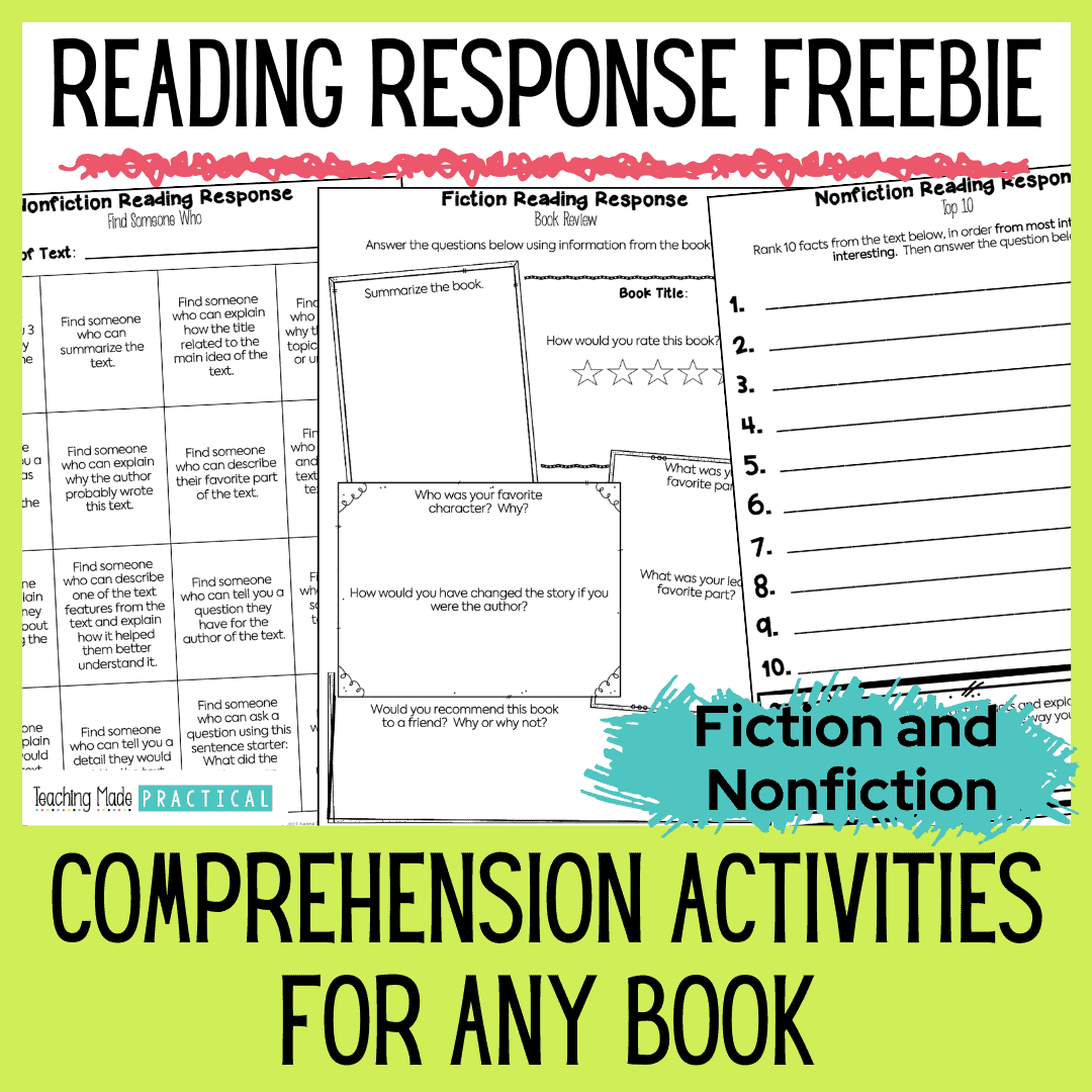 Reading Response Freebie for 3rd, 4th, 5th grade