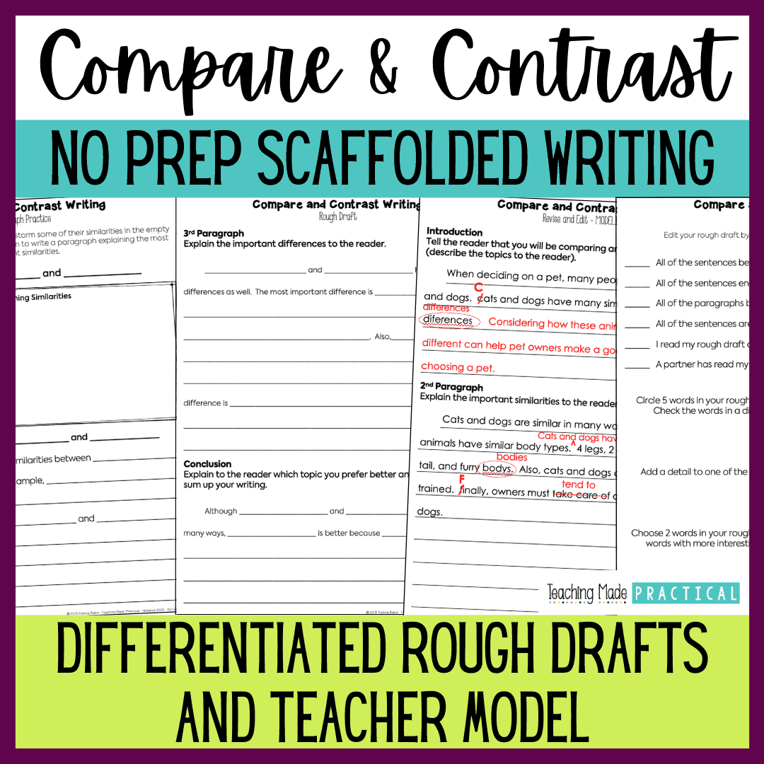 no prep scaffolded compare and contrast essay to help your 3rd, 4th, and 5th grade students be successful writers