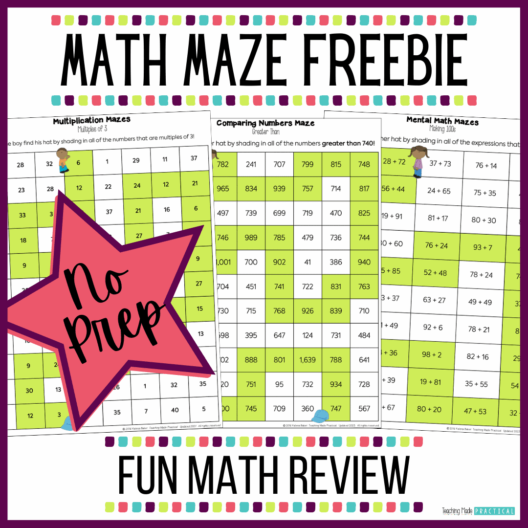 Math Maze Freebie for 3rd and 4th grade students for additional math review - addition, comparing numbers, decomposing numbers