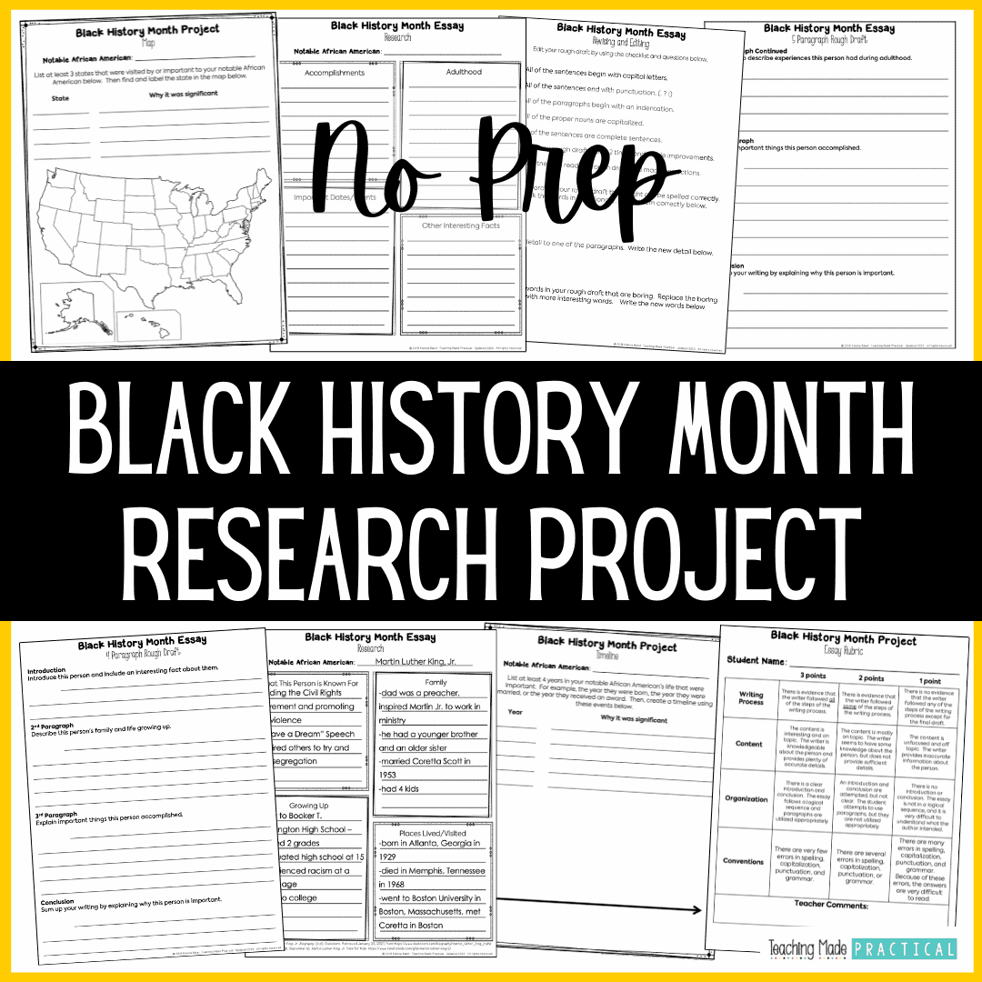 A no prep Black History Month Research Project - Essay, Map, and Timeline
