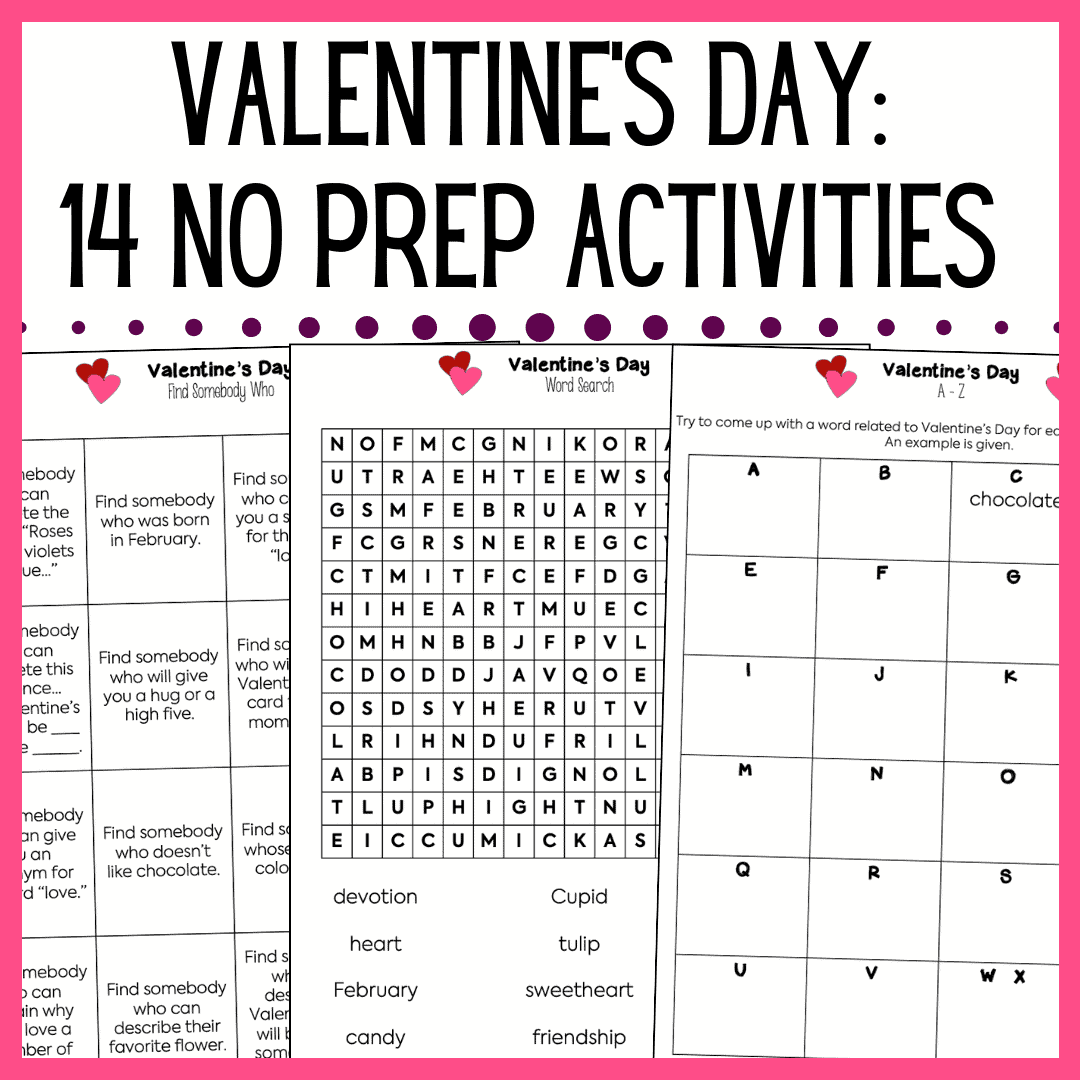 Valentine's Day No Prep Activities for 3rd, 4th, and 5th grade