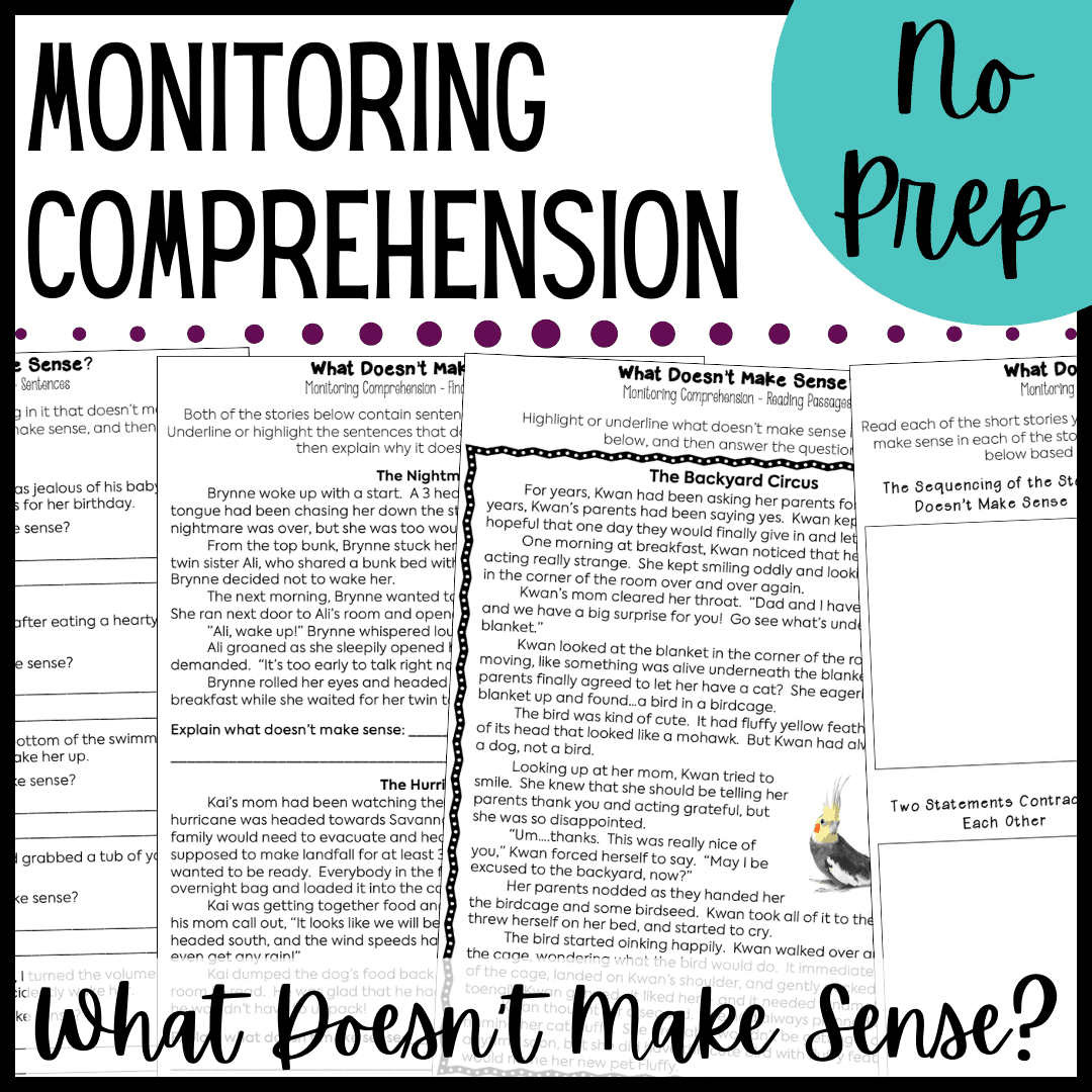 Monitoring Comprehension Practice for 3rd, 4th, and 5th Grade