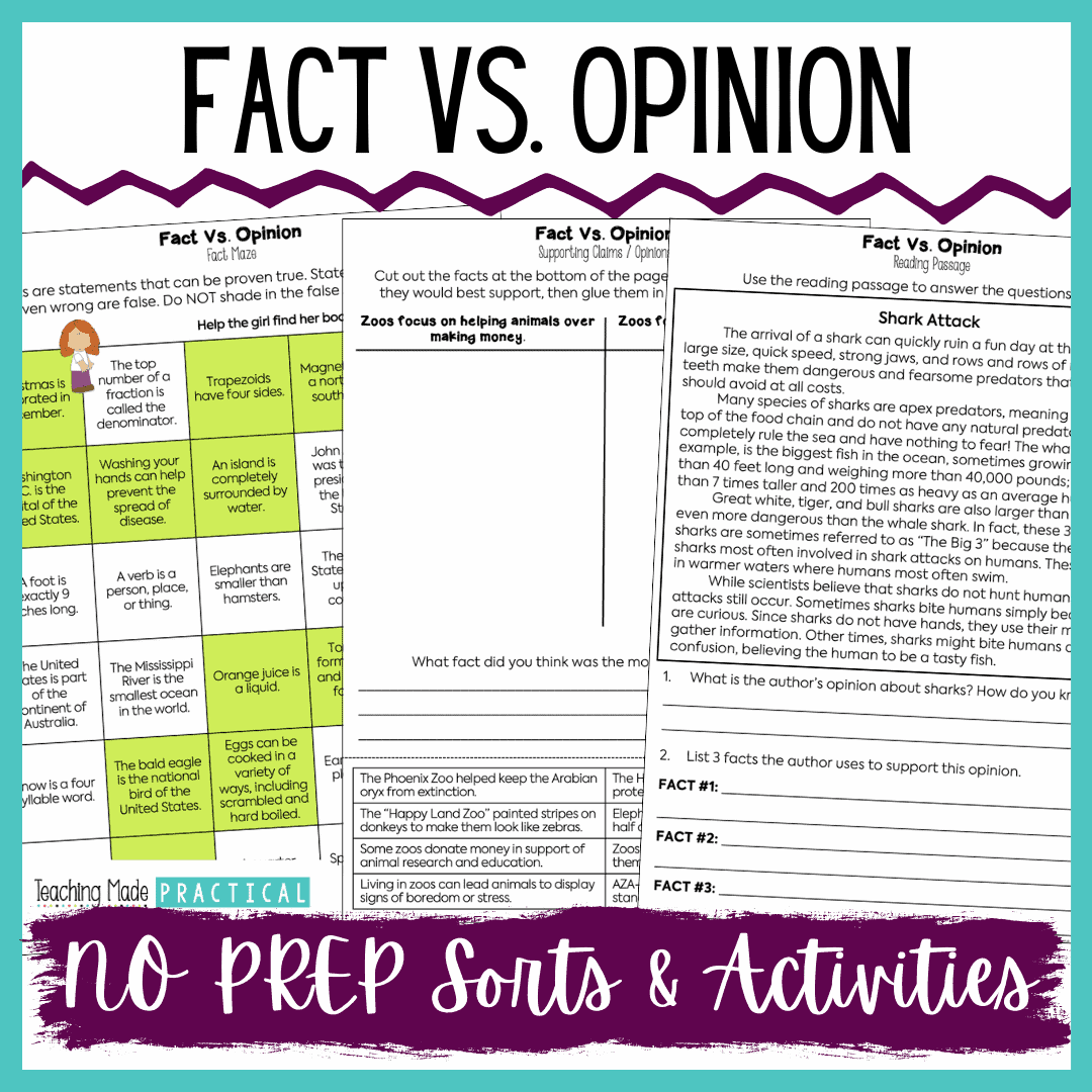 No prep sorts, worksheets, and activities to help practice and review fact and opinion with your upper elementary classroom