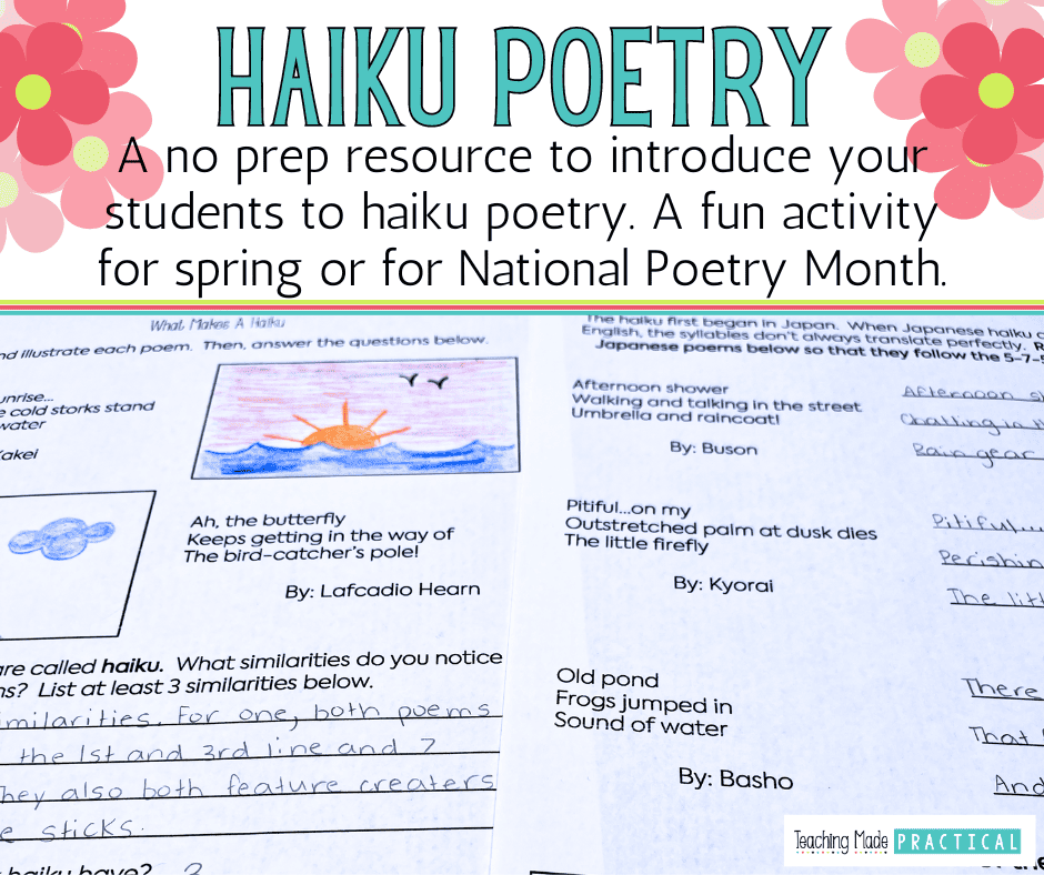 Writing haiku for National Poetry Month - templates and poems for 3rd, 4th, and 5th Grade