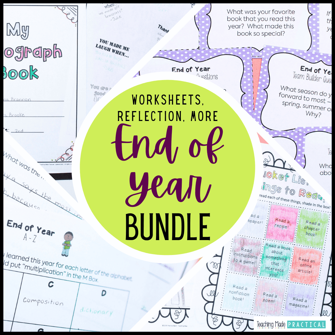 Everything you need for end of the year lesson planning - worksheets, reflections, digital activities, writing prompts, autograph book, and more for 3rd, 4th, and 5th grade