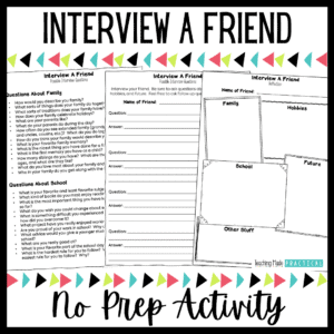 Interview A Friend No Prep Activity for back to school in 3rd, 4th, and 5th Grade