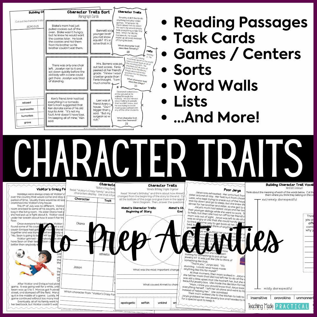 Character Trait Bundle to help 3rd, 4th, and 5th grade students build character trait vocabulary