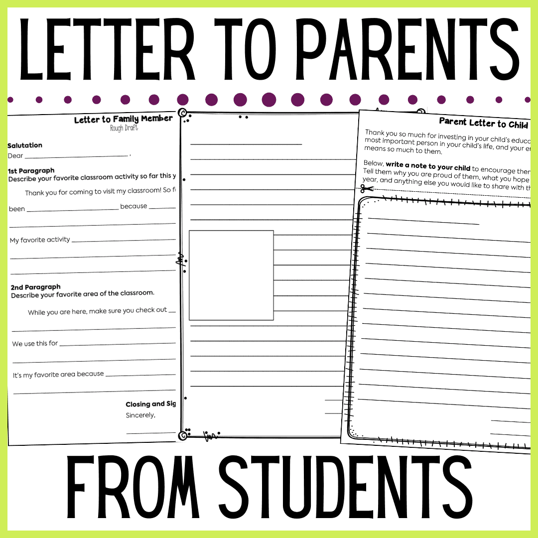 Back to School Night / Open House Letter to Parents From Students