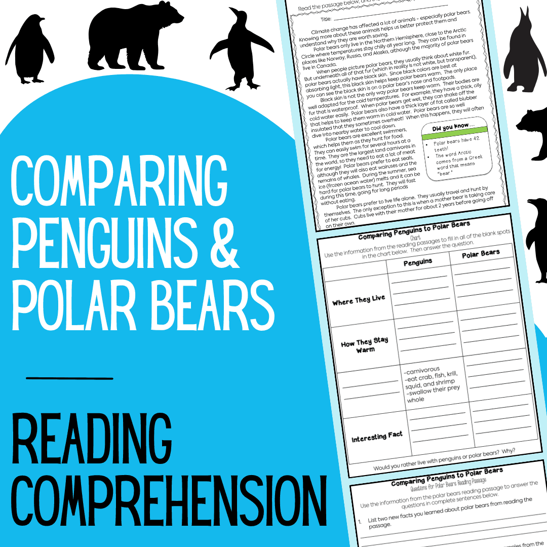 Polar Bears and Penguins Compare and Contrast Reading Passage for Upper Elementary