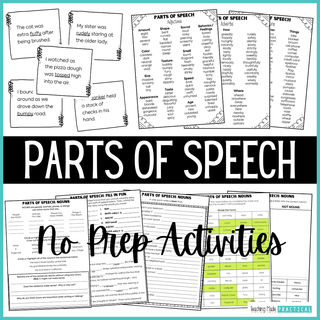 Parts of speech activities for 3rd, 4th, and 5th grade