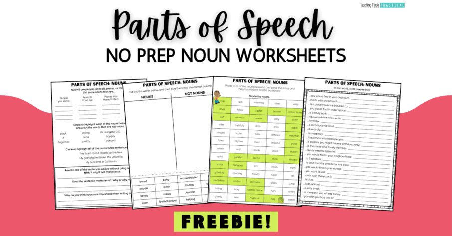 Parts of Speech Noun Free Practice for Upper Elementary