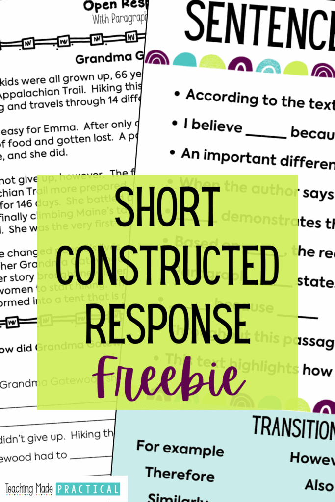 Short Constructed Response Freebie for 3rd, 4th, and 5th Grade