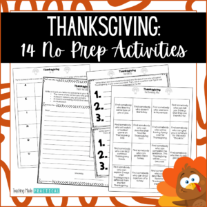 No Prep Thanksgiving Activities and Worksheets for Upper Elementary