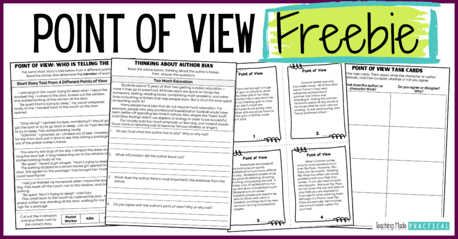 Free Point of View Worksheets - narrators, author bias, task cards for 3rd, 4th, and 5th grade classrooms