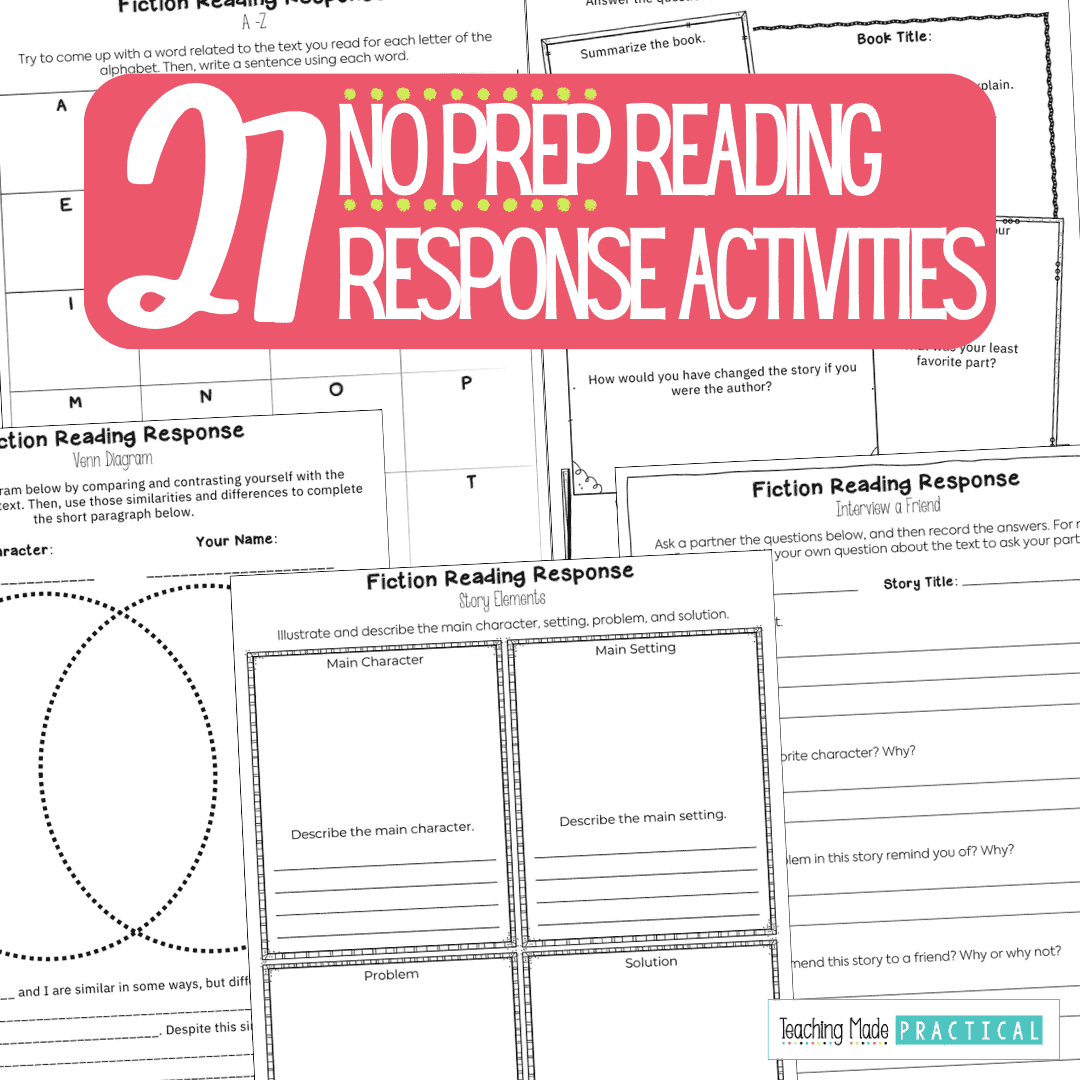 no prep reading response activity ideas fiction